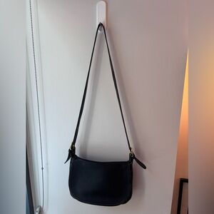 Vintage Coach Black Leather Flap + Zipper Shoulder Bag